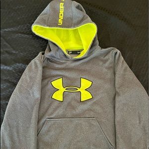 Grey and lime green youth medium under armor boys hoodie sweatshirt.